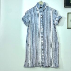 Zara MIDI Dress Blue White Button Collar Short Sleeve Small GUC Spring Boho Chic